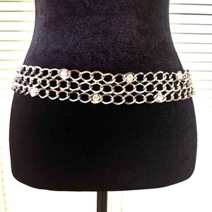 Silver and rhinestone chain belt making a bold statement to any outfit
